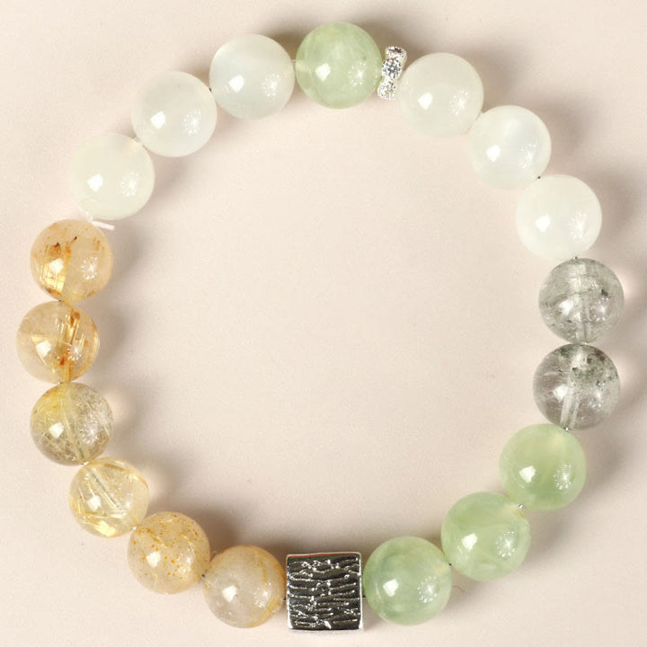 Buddha Stonesブラックオブシディアン ブラックルチルクォーツ ムーンストーン キューブ パワーブレスレット