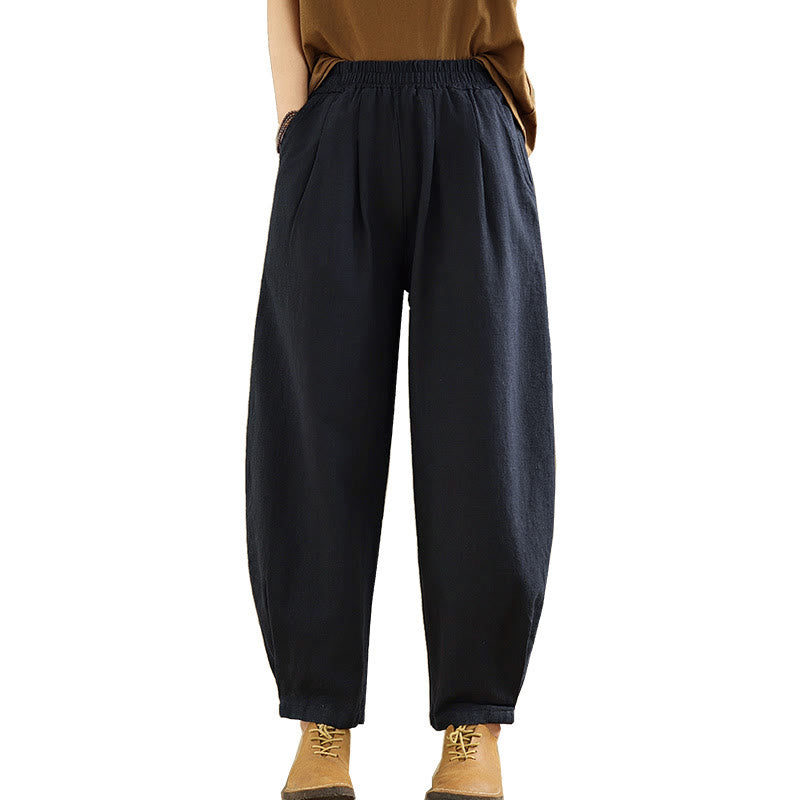 Buddha Stonesカジュアル 無地 テーパード 伸縮性ウエストバンド コットンリネン レディース パンツ ポケット付き - image 25