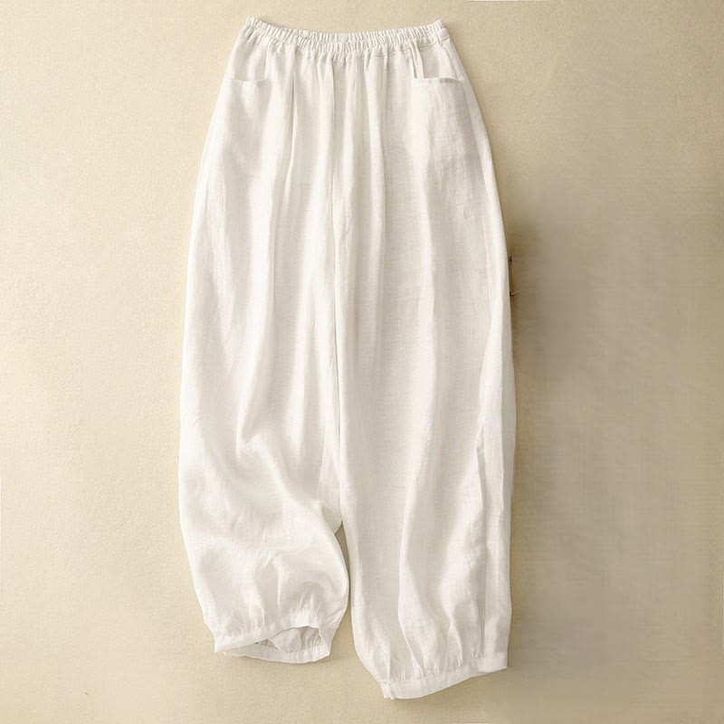 Buddha Stonesカジュアル 無地 リネン レディース パンツ ポケット付き - ベージュ - US8-10,UK/AU12-14,EU40-42 (2XL) - image 13