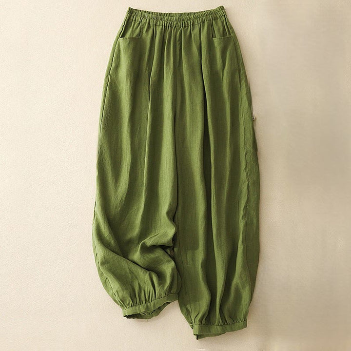 Buddha Stonesカジュアル 無地 リネン レディース パンツ ポケット付き - 黄緑 - US8-10,UK/AU12-14,EU40-42 (2XL) - image 23