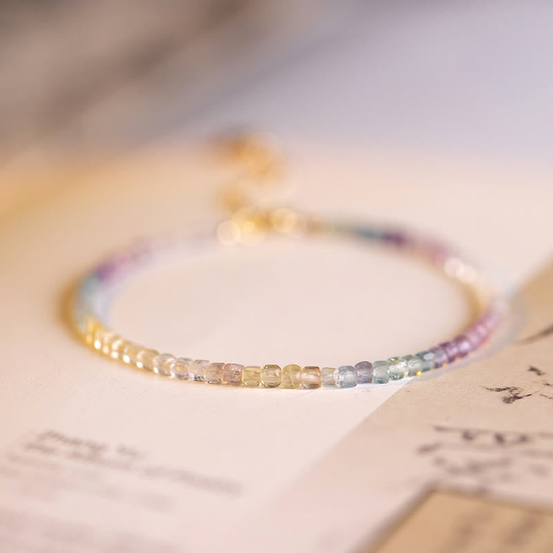 Buddha Stones2.5mm フローライト 極薄ビーズ 14Kゴールドメッキ 銅製 ハートパワーブレスレット