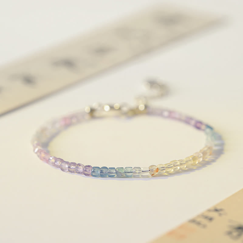 Buddha Stones2.5mm フローライト 極薄ビーズ 14Kゴールドメッキ 銅製 ハートパワーブレスレット