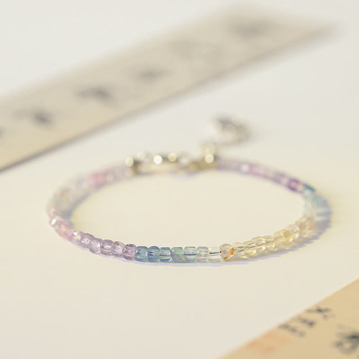 Buddha Stones2.5mm フローライト 極薄ビーズ 14Kゴールドメッキ 銅製 ハートパワーブレスレット