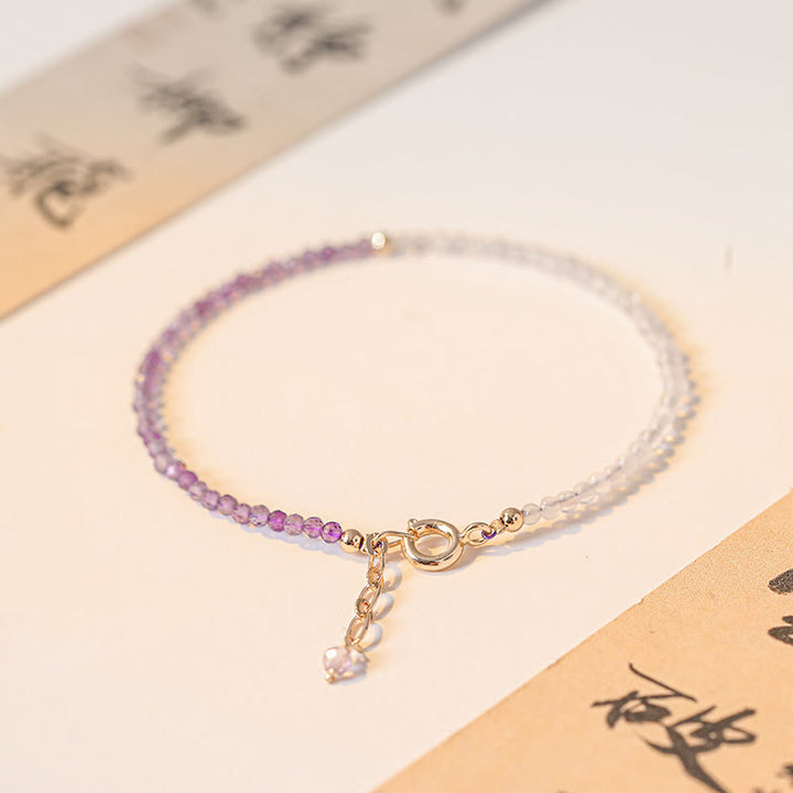 Buddha Stones2.5mm 天然アメジスト 極細ビーズ 14Kゴールドメッキ銅製 内なる平和のブレスレット