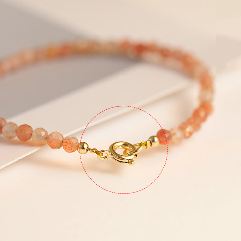 Buddha Stones3mm サンストーン 極薄ビーズ 14K ゴールドメッキ 銅製 富のブレスレット