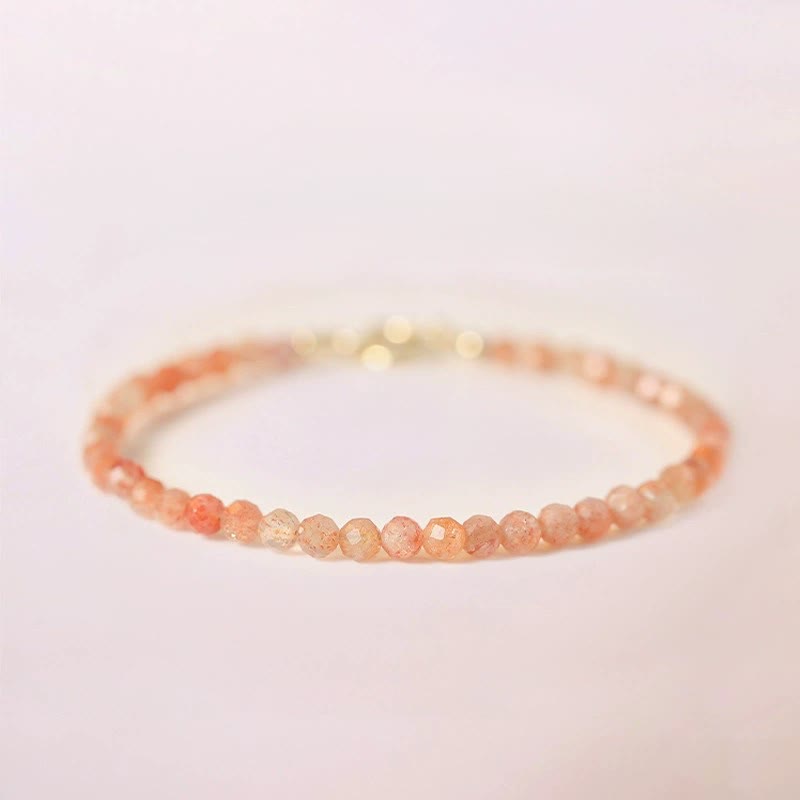 Buddha Stones3mm サンストーン 極薄ビーズ 14K ゴールドメッキ 銅製 富のブレスレット