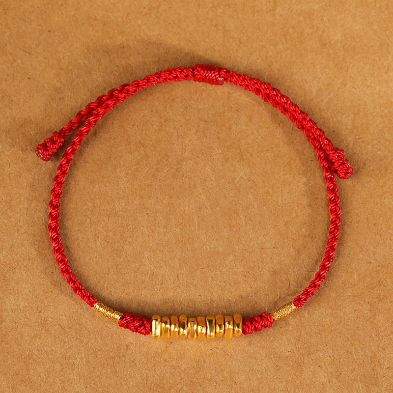 Buddha Stones999金小粒 紐 守護 幸運 極薄 編み込み ブレスレット - 赤いロープ(手首周り14~18cm) - image 11