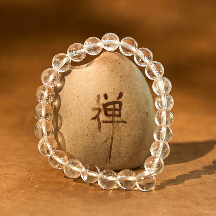 Buddha Stones天然ホワイトクリスタル透明瞑想ブレスレット