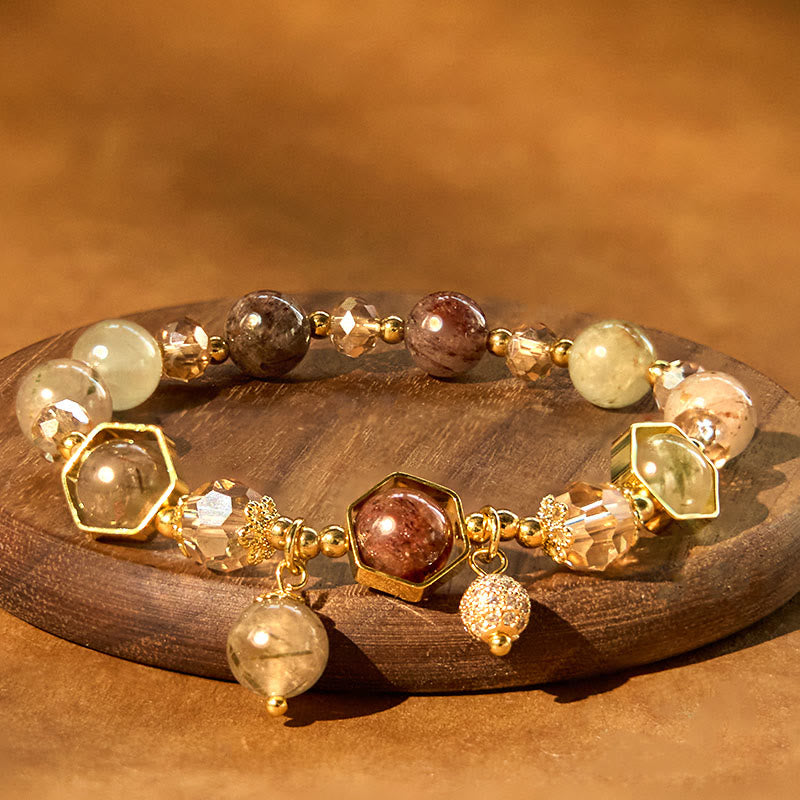 Buddha Stones天然ルチルクォーツ アメジスト 守護ブレスレット