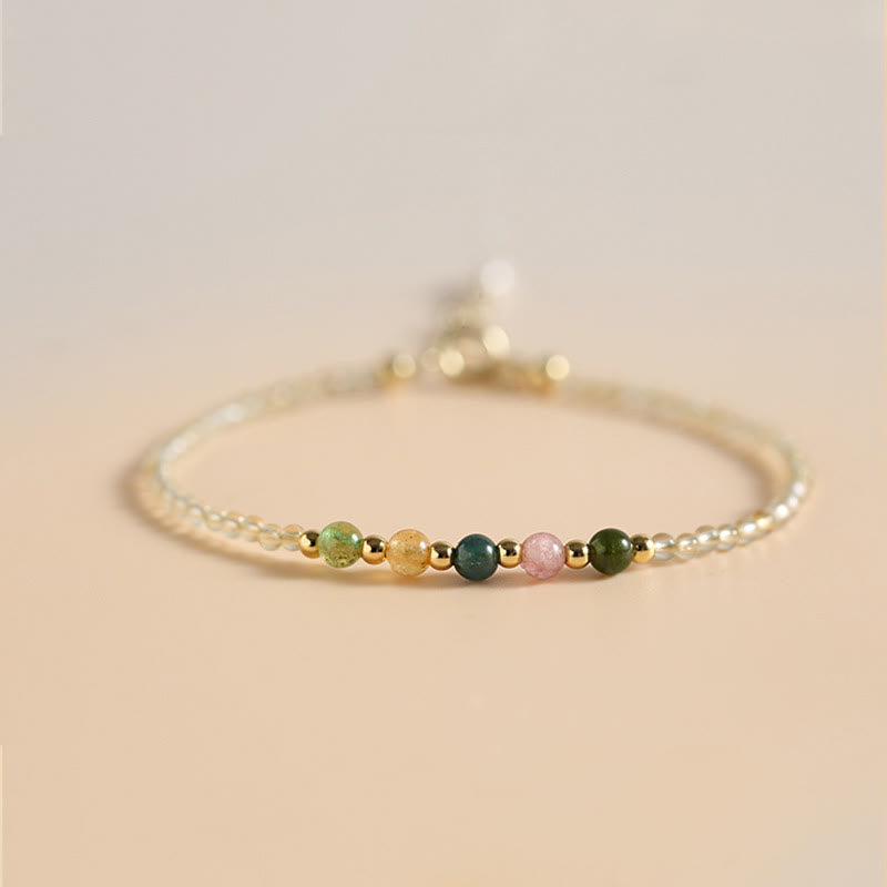 Buddha Stones2.5mm 極薄 シトリン トルマリン 14K ゴールドフィルド 銅ビーズ 繁栄のブレスレット