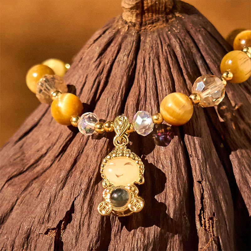 Buddha Stonesイエロータイガーアイ 瞑想仏陀守護ブレスレット