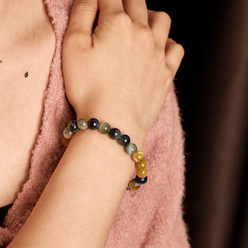 Buddha Stonesブルーグリーンレッドタイガーアイ 仏陀頭 バランスブレスレット