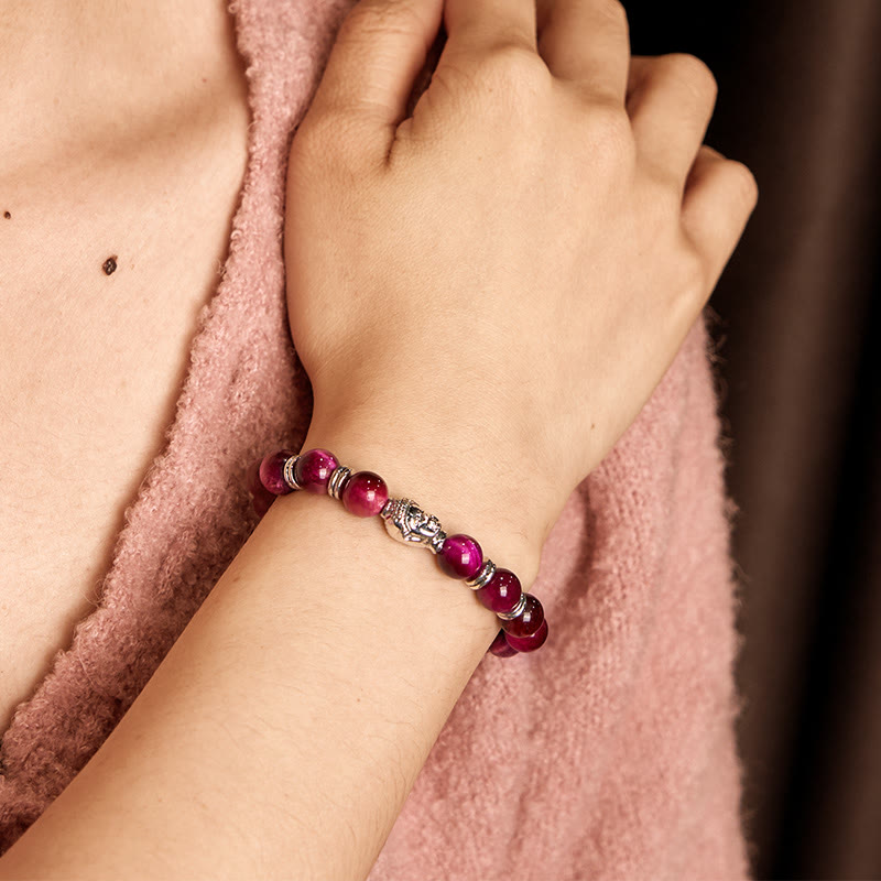 Buddha Stonesブルーグリーンレッドタイガーアイ 仏陀頭 バランスブレスレット