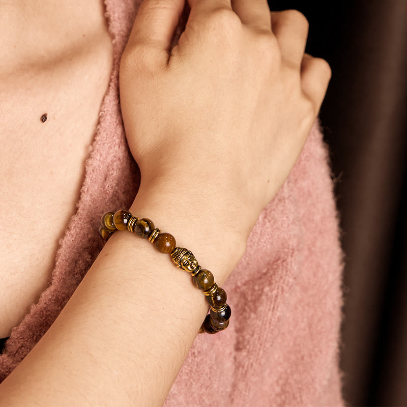 Buddha Stonesブルーグリーンレッドタイガーアイ 仏陀頭 バランスブレスレット