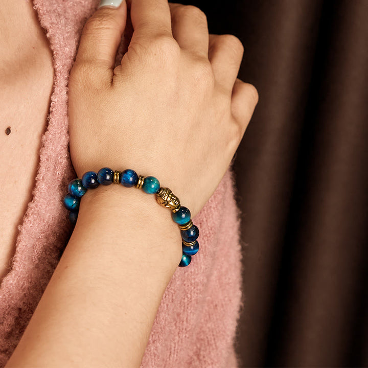 Buddha Stonesブルーグリーンレッドタイガーアイ 仏陀頭 バランスブレスレット