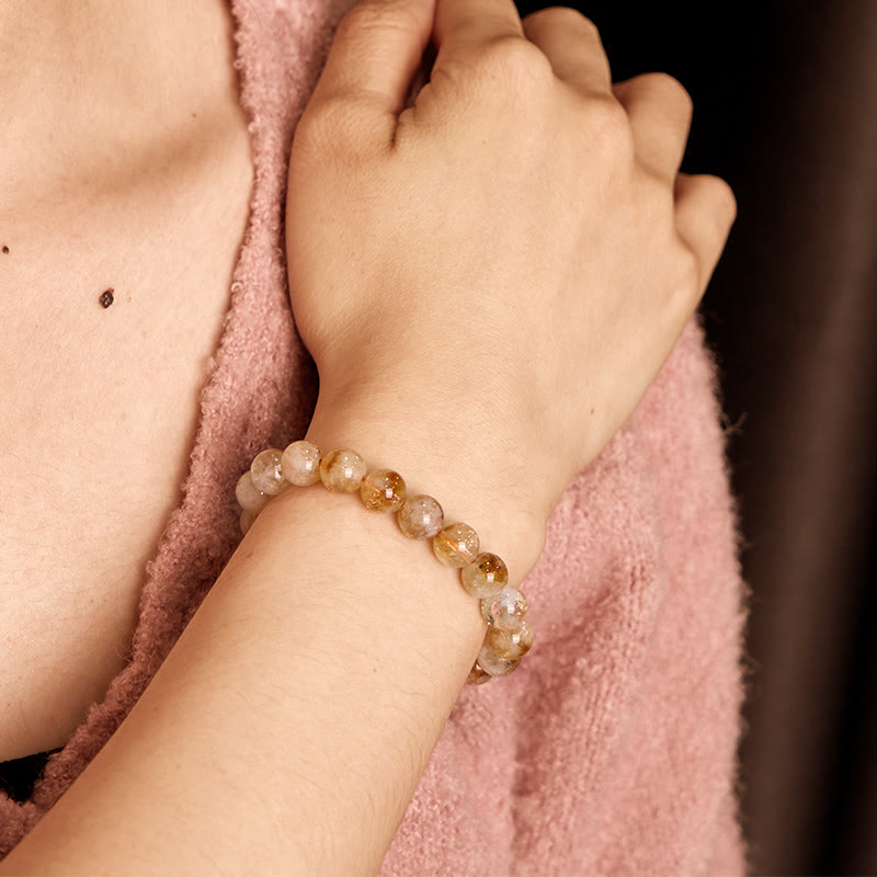 Buddha Stones天然シトリンスノーフレーククリスタル繁栄ブレスレット