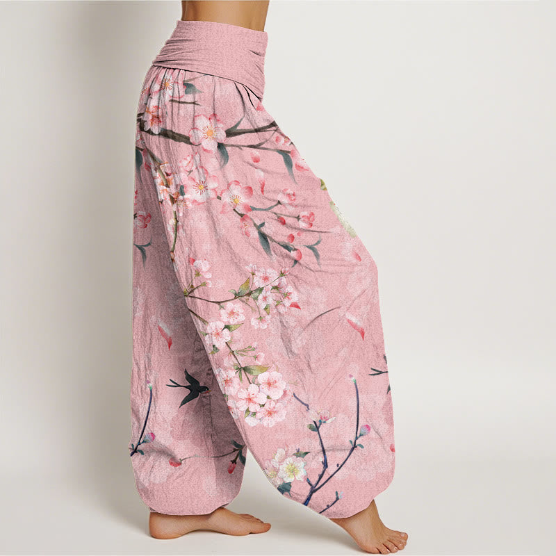 Buddha Stones、桃の花、フライング・ガチョウ柄、レディース、伸縮性ウエスト、ハーレムパンツ - image 6