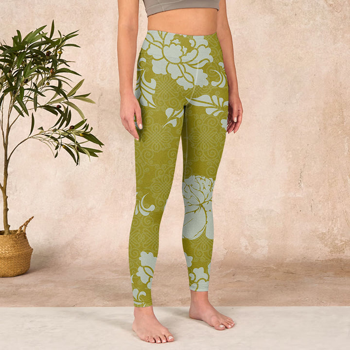 Buddha Stonesモノクロ花柄ジムレギンスレディースヨガパンツ - image 4