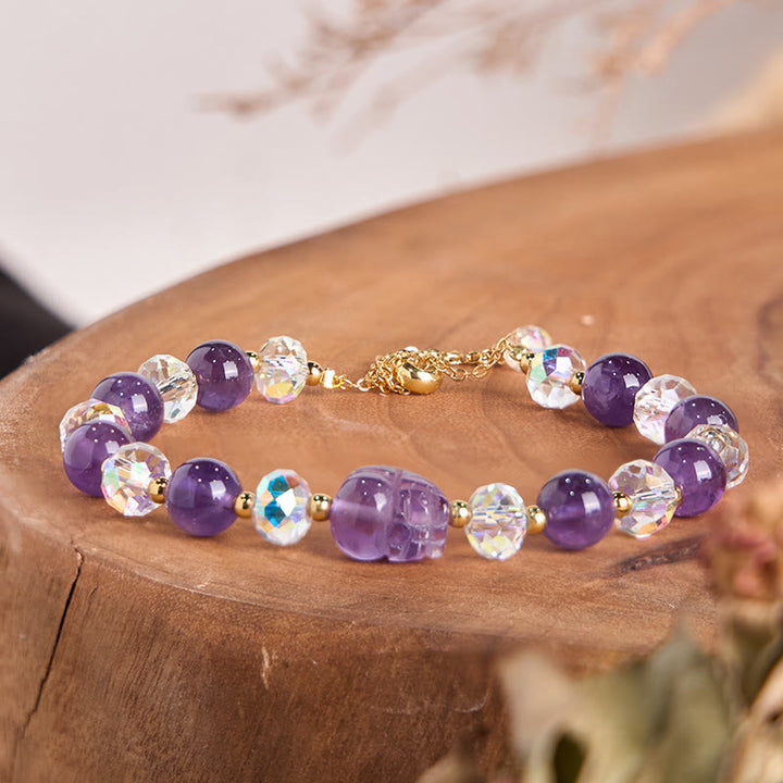 Buddha Stones天然アメジストPiXiu水晶バランスブレスレット