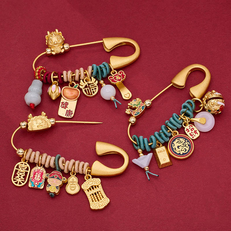 Buddha Stones龍福文字幸運を引き寄せる真鍮の守護ブローチ