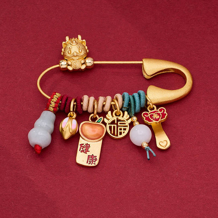 Buddha Stones龍福文字幸運を引き寄せる真鍮の守護ブローチ