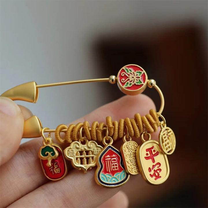 Buddha Stones福のキャラクター蝶の安全と幸福の真鍮の幸運のブローチ