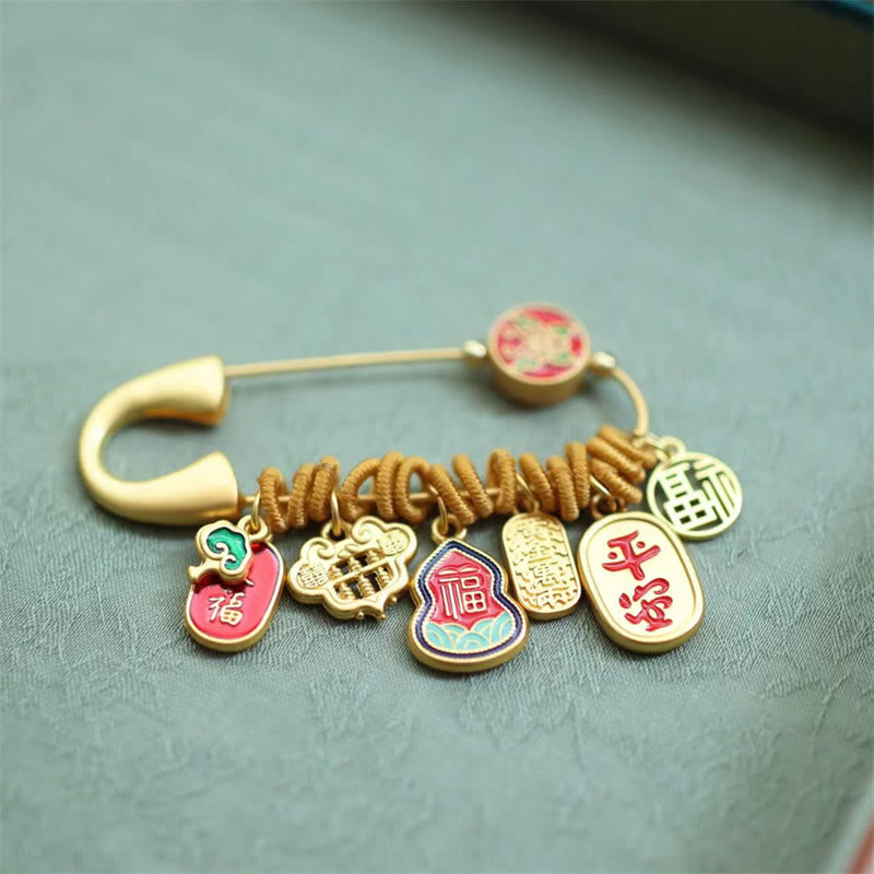 Buddha Stones福のキャラクター蝶の安全と幸福の真鍮の幸運のブローチ