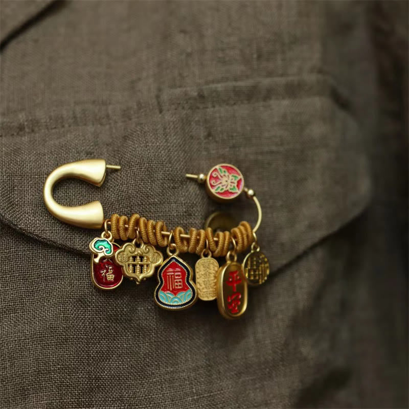 Buddha Stones福のキャラクター蝶の安全と幸福の真鍮の幸運のブローチ