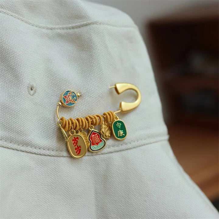 Buddha Stones福のキャラクター蝶の安全と幸福の真鍮の幸運のブローチ