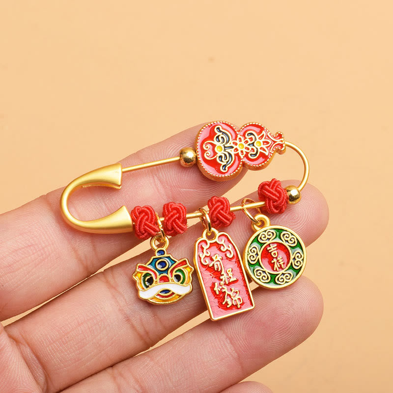 Buddha Stonesひょうたんと踊る獅子福のキャラクターの安全と幸福の祝福のブローチ