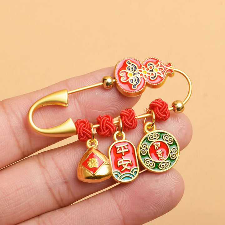 Buddha Stonesひょうたんと踊る獅子福のキャラクターの安全と幸福の祝福のブローチ