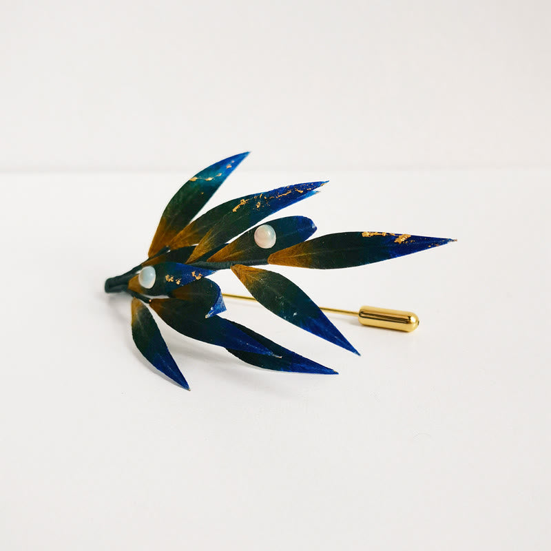Buddha Stonesハンドメイド ベルベット 花 桑絹 緑 黄 青 葉 ブローチ
