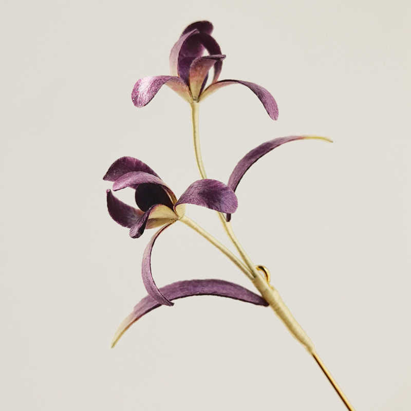 Buddha Stonesハンドメイドベルベットフラワー桑シルク蘭の花ブローチ