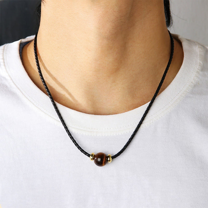 Buddha Stones天然タイガーアイビーズ保護ワックスロープネックレスペンダント