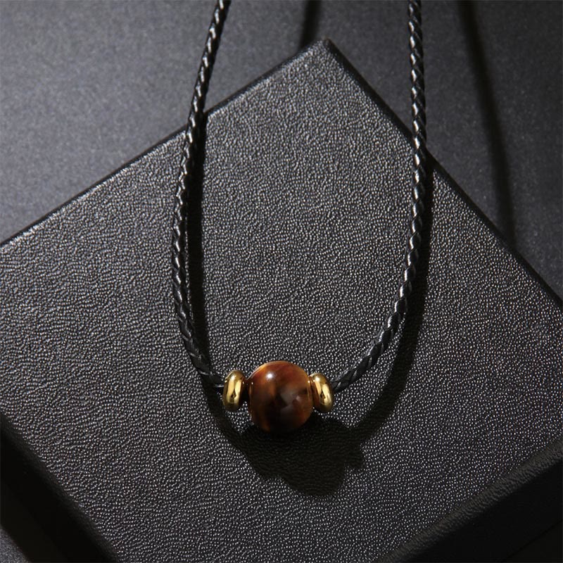Buddha Stones天然タイガーアイビーズ保護ワックスロープネックレスペンダント