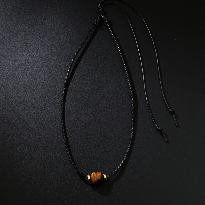 Buddha Stones天然タイガーアイビーズ保護ワックスロープネックレスペンダント