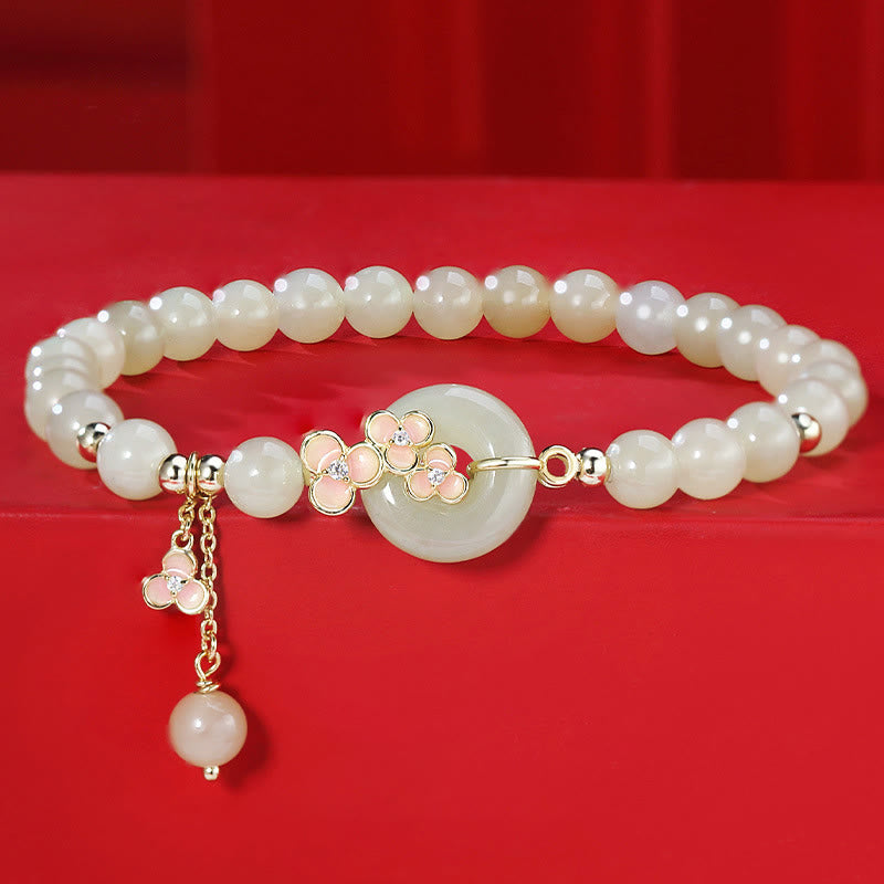 Buddha Stones 925スターリングシルバー 天然和田翡翠 桃色 平和平和のお守りチャームジルコン幸運ブレスレットネックレス ペンダント - 翡翠ブレスレット(手首周り14~17cm) - image 0