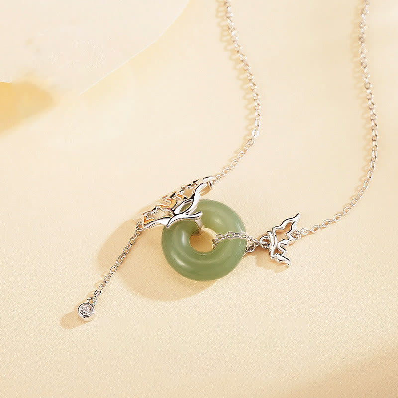 Buddha Stones 925スターリングシルバー 天然和田翡翠平和のお守りチャーム蝶の豊かさのネックレスペンダント - image 1