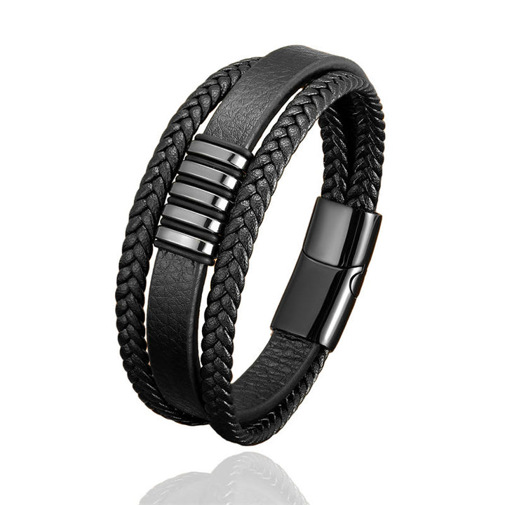Buddha Stones多層レザーロープ チタン鋼バックル バランスブレスレット