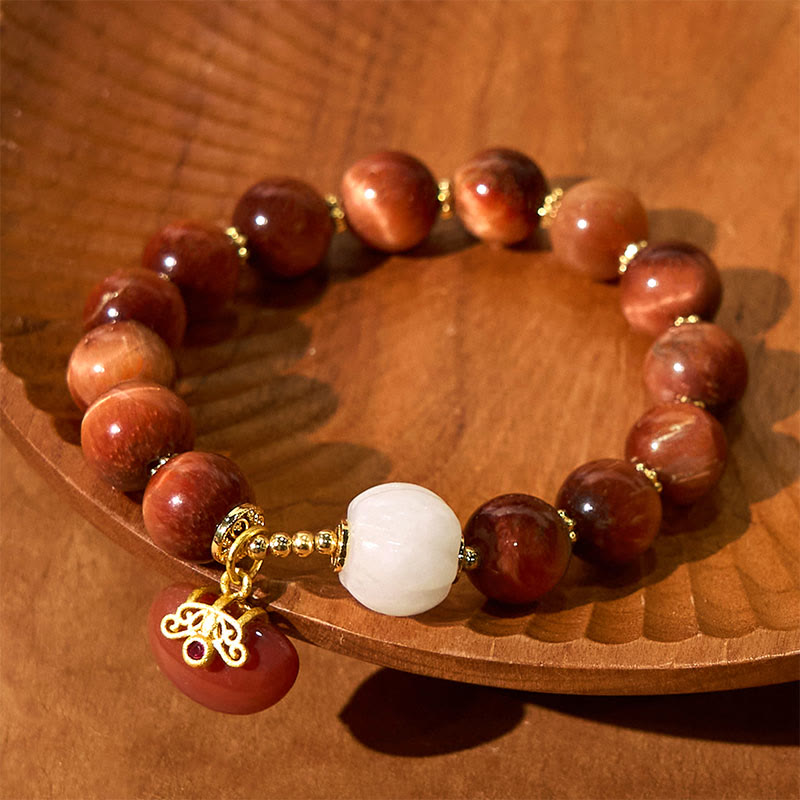 Buddha Stones天然レッドタイガーアイ パンプキンカームブレスレット