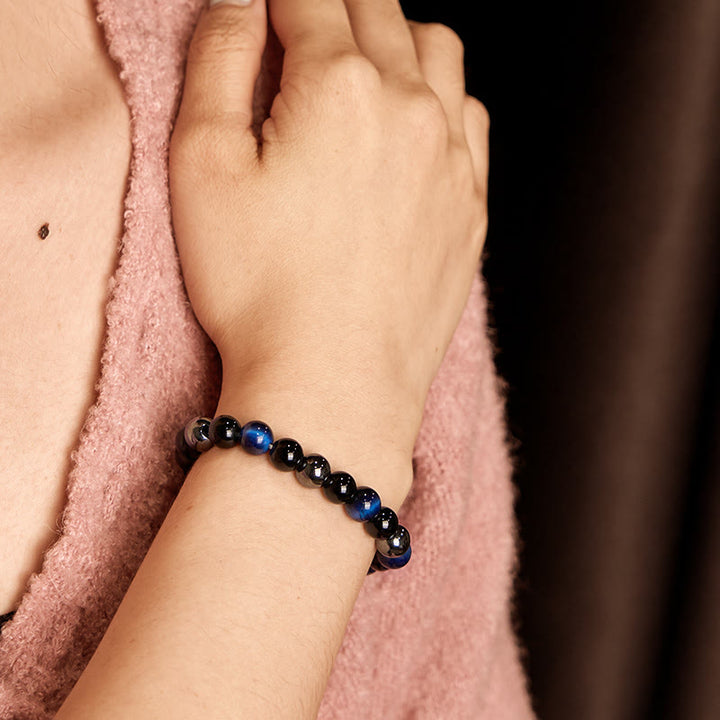 Buddha Stones天然タイガーアイオブシディアンヘマタイトポジティブパワフルブレスレット