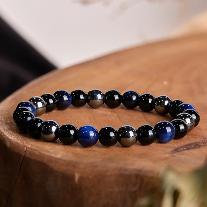 Buddha Stones天然タイガーアイオブシディアンヘマタイトポジティブパワフルブレスレット