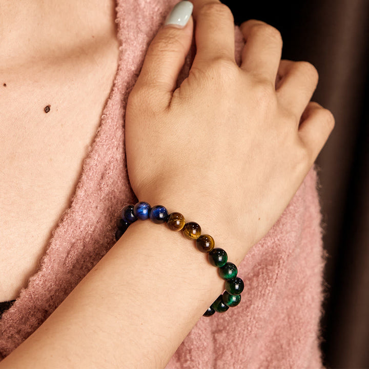 Buddha Stonesブルータイガーアイ グリーンタイガーアイ タイガーアイバランスブレスレット