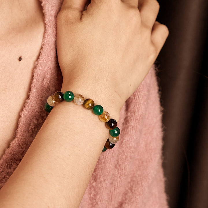 Buddha Stones天然タイガーアイ グリーンアゲート シトリン ミックス&マッチビーズ 守護ブレスレット