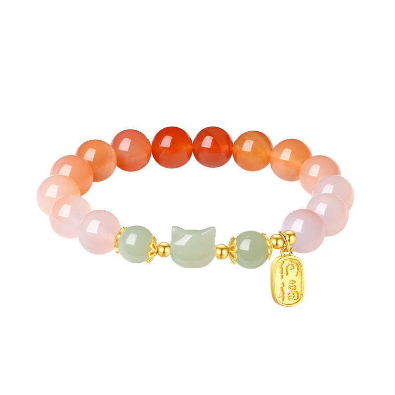 Buddha Stones 925スターリングシルバー レッドアゲート 和田翡翠 猫福キャラクター 自信ブレスレット - image 11