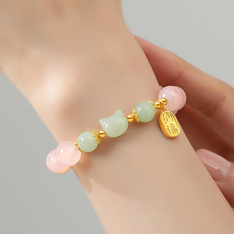 Buddha Stones 925スターリングシルバー レッドアゲート 和田翡翠 猫福キャラクター 自信ブレスレット - image 3