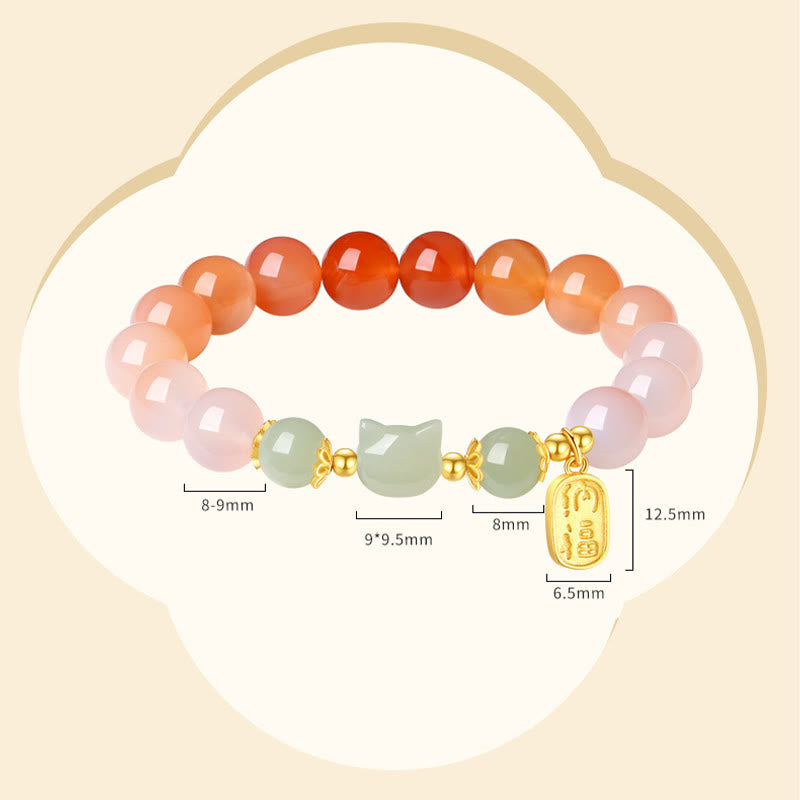 Buddha Stones 925スターリングシルバー レッドアゲート 和田翡翠 猫福キャラクター 自信ブレスレット - image 10