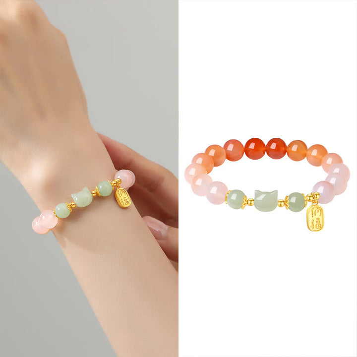 Buddha Stones 925スターリングシルバー レッドアゲート 和田翡翠 猫福キャラクター 自信ブレスレット - image 9
