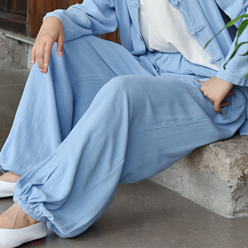 Buddha Stonesカジュアル 無地 ゆったり レディース リネン パンツ ポケット付き