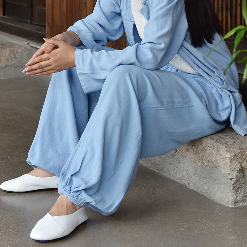 Buddha Stonesカジュアル 無地 ゆったり レディース リネン パンツ ポケット付き